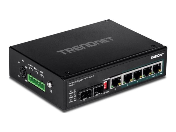 TRENDnet TI-PG62 - Switch - ikke-styrt - 4 x 10/100/1000 (PoE+) + 1 x delt Gigabit SFP + 1 x Gigabit SFP + 1 x delt 10/100/1000 - DIN-skinnemonterb...
