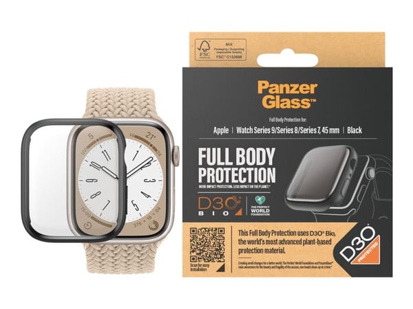 PanzerGlass™ | Full Body - Näytönsuoja älykellolle - Black-versio | Apple Watch 9 (45mm)