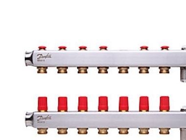 Danfoss gulvvarme Rustfrit stål manifoldsæt med 7 kredse samt udlufter & aftap