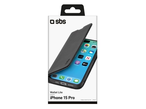 SBS TEBKLITEIP1561PK, Lommebok-etui, Apple, iPhone 15 Pro, 17 cm (6.7"), Svart