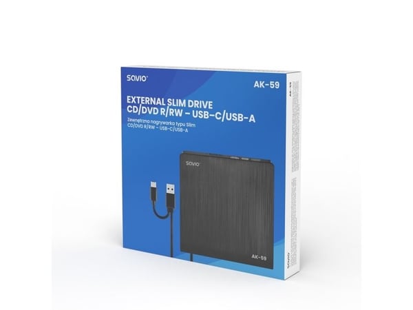 SAVIO AK-59 - Platestasjon - DVD±RW (±R DL) - 8x/8x - USB-C/USB-A - ekstern - for P/N: CAK-02, CAK-03