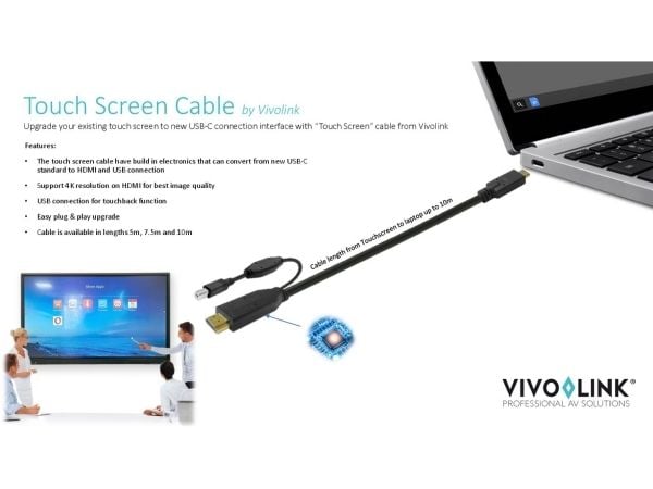 VivoLink - USB-kabelsett - 24 pin USB-C (hann) til HDMI, USB Type B - 10 m - svart