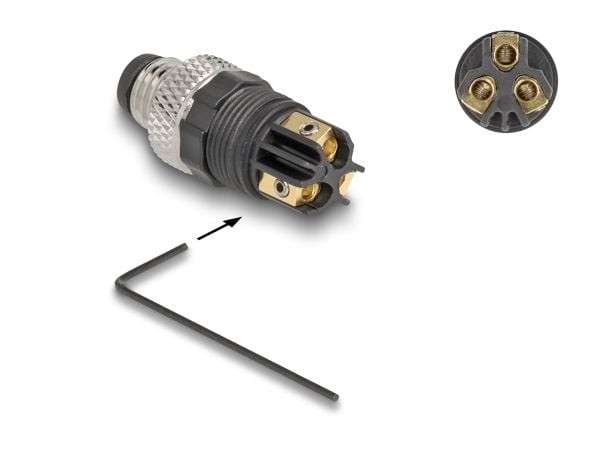 Delock M8 kontakt A-kodet 3 pins plugg for montering med skrukobling