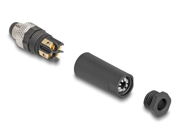 Delock - Strømkontakt - 4 pin M8-A (hann) til skrueterminal - 60 V - 3 A - svart