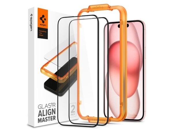 Spigen GLAS.tR AlignMaster - Skärmskydd för mobiltelefon - helt fodral - glas - ramfärg svart - för Apple iPhone 15 Plus