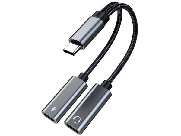MicroConnect - USB-C til USB-C hodetelefoner / ladeadapter - USB-C hann til USB-C (PD), 24 pin USB-C (lyd) hunn - 13 cm - sølv - USB-C Power Delive...