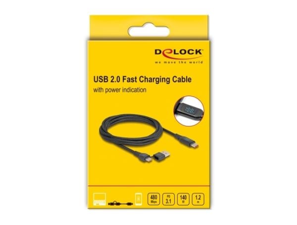 DeLOCK 88137, 1,2 m, USB A/USB C, USB C, USB 2.0, 0,48 Gbit/sek., Sort