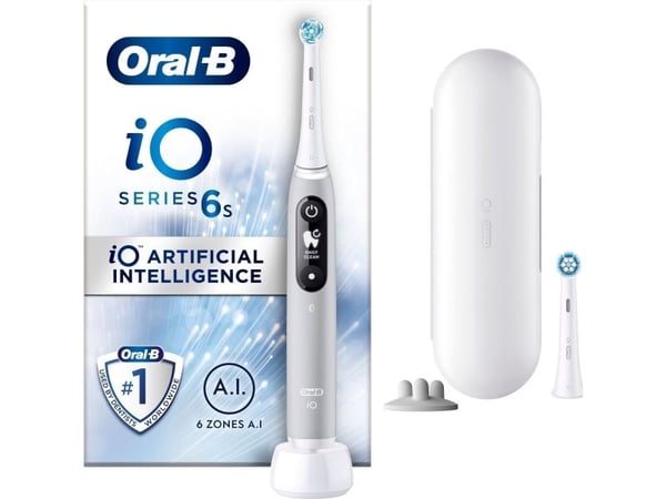 Oral-B iO 6S, Aikuinen, Värisevä hammasharja, Päivittäinen käyttö, Syväpuhdistus, Ienhoito, Herkkä, Valkaisu, Harmaa, Valkoinen, 2 min, Harmaa, Val...