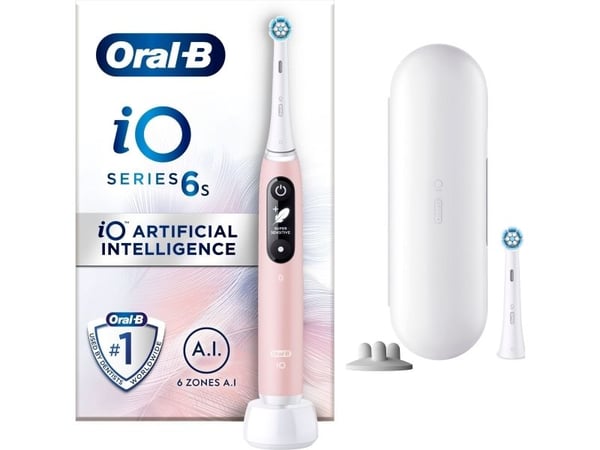 Oral-B iO 6S, Voksen, Vibrerende tannbørste, Daglig stell, Grundig rens, Gum omsorg, Sensitiv / Myk, Whitening, Rosa, Hvit, 2 min, Rosa, Hvit