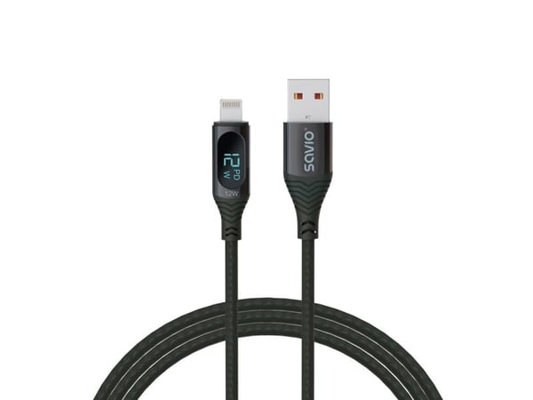 Savio USB - Lightning cable with display CL-173 1 m black, 1 m, Lightning, USB A, Hankjønn/hunkjønn, Hankjønn/hunkjønn, Sort