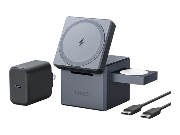 Anker 3-in-1 Cube - Trådløst ladestativ - med MagSafe + AC-strømadapter - 15 watt - MFI-sertifisert - svart