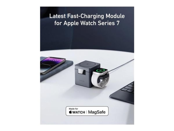 Anker 3-in-1 Cube - Trådløst ladestativ - med MagSafe + AC-strømadapter - 15 watt - MFI-sertifisert - svart