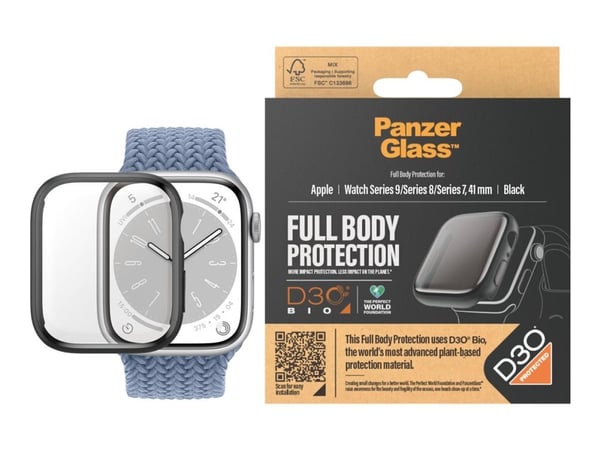PanzerGlass™ | Full Body - Näytönsuoja älykellolle - Black-versio | Apple Watch 9 (41mm)