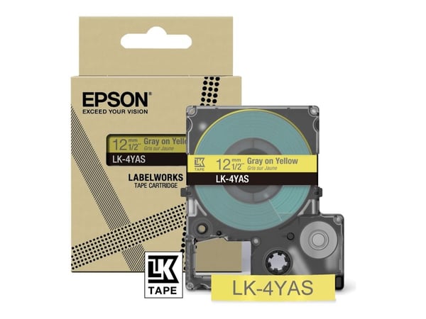 Epson LabelWorks LK-4YAS - Grått på gult - Rull (1,2 cm x 8 m) 1 kassett(er) hengeboks - tapepatron - for LabelWorks LW-C410, LW-C610