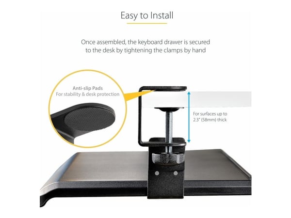 StarTech.com KEYBOARD-TRAY-CLAMP1, Musta, 12 kg, 32 mm, 700 x 310 mm, 830 mm, 340 mm