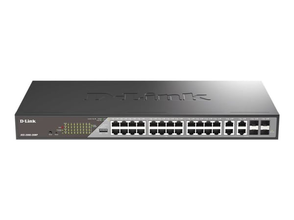 D-Link DSS-200G-28MP, Hallittu, L2, Gigabit Ethernet (10/100/1000), Täysin kaksipuolinen, Power over Ethernet -tuki, 1U