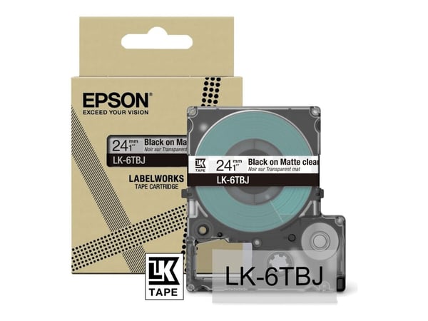 Epson LabelWorks LK-6TBJ - Svart på matt klart - Rull (2,4 cm x 8 m) 1 kassett(er) hengeboks - tapepatron - for LabelWorks LW-C610