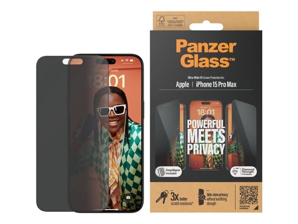 PanzerGlass ® Privacy Screen Protector iPhone 15 Pro Max | Ultra-Wide Fit w. EasyAligner | Bulk, Apple, Apple - iPhone 15 Pro Max, Asennus kuivana,...