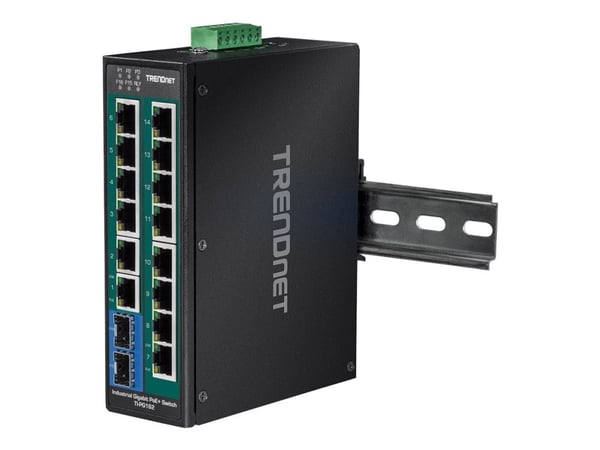 TRENDnet TI-PG162 - Industrial - switch - ikke-styrt - 14 x 10/100/1000 + 2 x kombo-Gigabit SFP - DIN-skinnemonterbar, veggmonterbar - DC-strøm - T...