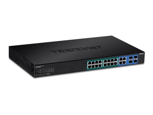 TRENDnet TPE 1620WSF - Switch - L2+ - smart - 16 x 10/100/1000 (PoE+) + 4 x delt Gigabit SFP - rackmonterbar - PoE+ (370 W) - TAA-samsvar