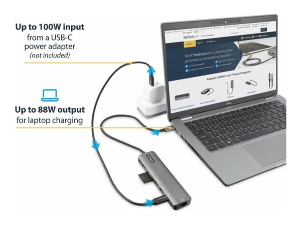 StarTech.com USB C moniporttisovitin, USB-C 4K 60Hz HDMI 2.0, 100W Power Delivery Pass-through, SD/MicroSD, 2-porttinen USB 3.0 -keskitin, GbE, USB...