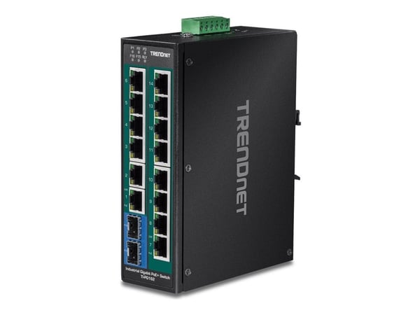 TRENDnet TI-PG162 - Industrial - switch - ikke-styrt - 14 x 10/100/1000 + 2 x kombo-Gigabit SFP - DIN-skinnemonterbar, veggmonterbar - DC-strøm - T...