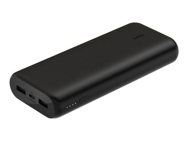 Belkin - Strømbank - 20000 mAh - 20 watt - PD, Fast Charge - 3 utgangskontakter (USB-C, 2 x USB) - på kabel: USB-C - svart