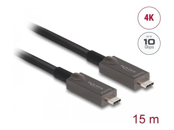 Delock - USB-kabel - 24 pin USB-C (hann) til 24 pin USB-C (hann) - USB 3.2 Gen 2 / DisplayPort 1.4 - 20 V - 3 A - 15 m - aktiv, USB Power Delivery ...