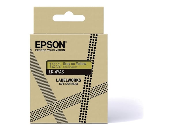 Epson LabelWorks LK-4YAS - Grått på gult - Rull (1,2 cm x 8 m) 1 kassett(er) hengeboks - tapepatron - for LabelWorks LW-C410, LW-C610