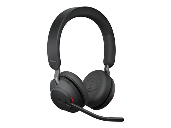 Jabra Evolve2 65 MS Stereo - Hodesett - on-ear - Bluetooth - trådløs - USB-A - lydisolerende - svart - med ladestativ - Certified for Microsoft Teams