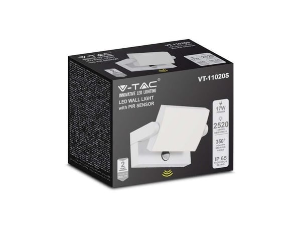 V-tac 17W LED vegglampe for utendørs, hvit, 4000K, IP65, med bevegelsessensor