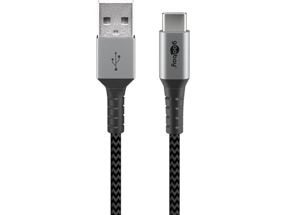 Goobay 49296, 1 m, USB C, USB A, USB 2.0, 0,48 Gbit/sek, svart, grå