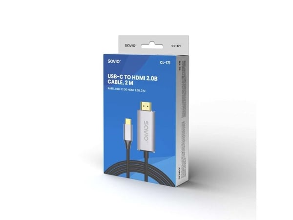 USB-C til HDMI 2.0B kaapeli, 2m, sølv/sort, guldspidser, SAVIO CL-171