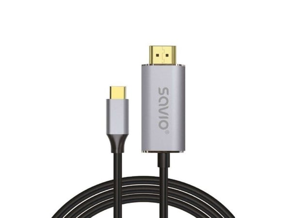 Savio USB-C to HDMI 2.0B cable 2m silver / black gold tips CL-171, 2 m, USB C, HDMI Type A (Standard), Svart