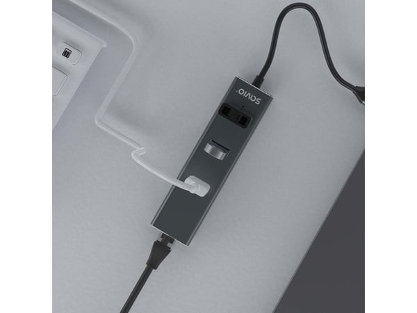 Savio AK-57 USB-C - 3 x USB-A HUB med RJ-45 Gigabit Ethernet-adapter, 5000 Mbit/s, grå