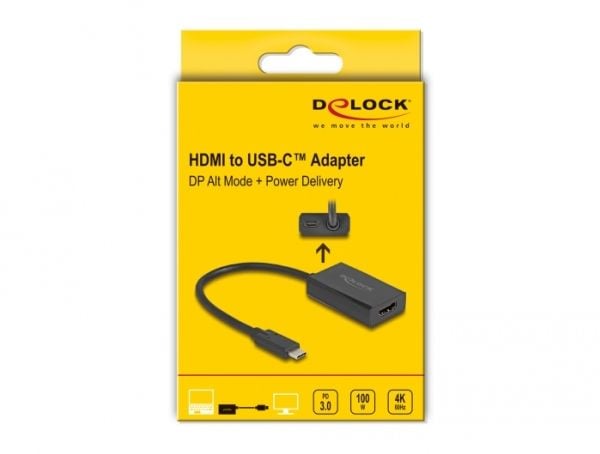 Delock-adapter HDMI-kontakt til USB Type-C-plugg (DP Alt-modus) 4K med PD 100 W