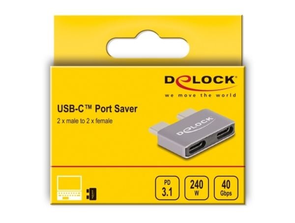 Delock - USB-adapter - USB-C (hann) til USB-C (hunn) - USB 3.1 - 48 V - 5 A - støtte for Power Delivery 3,1, USB Power Delivery (240 W), up to 40 G...