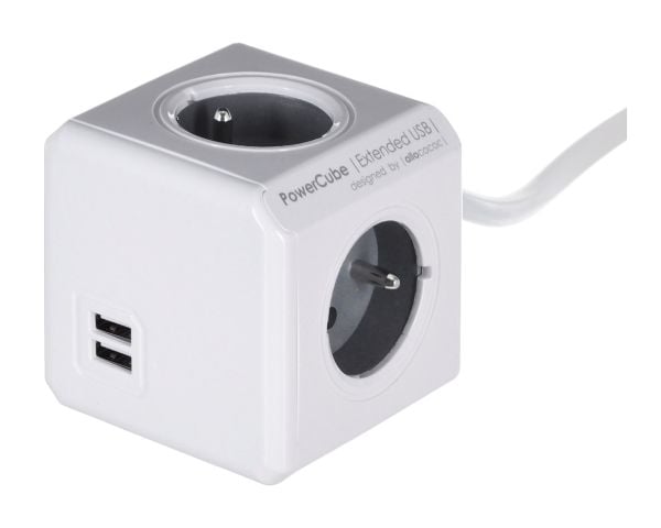 Allocacoc PowerCube Extended USB E(FR), 3m, 3 m, 4 AC-utgångar, Typ E, CE, KEMA, RoHS, 16 A, 230 V