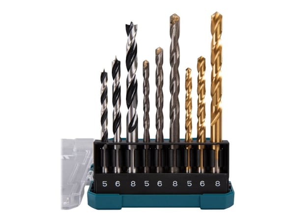 Makita - Borsett - for tre, metall, murverk, murstein - bor, brad-punktsbit - 9 deler - 5 mm, 6 mm, 8 mm