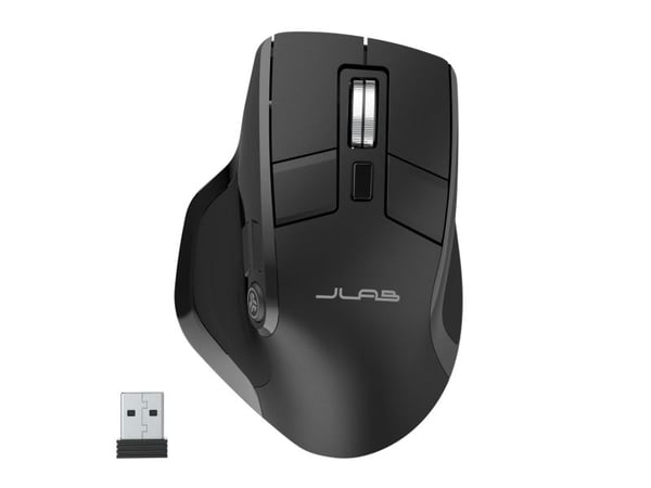 JLab Epic, Høyre hendt, Optisk, Bluetooth + USB Type-A, 2400 DPI, Svart