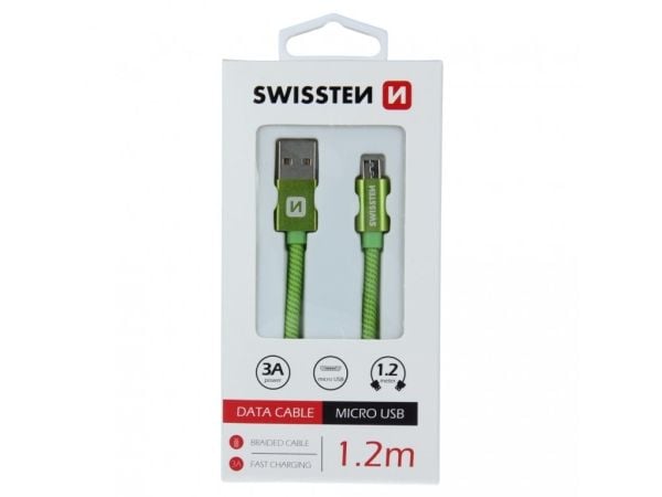 Swissten 71521207, 1,2 m, USB A, Micro-USB B, 480 Mbit/s, Vihreä