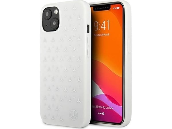 Mercedes Benz MEHCP13MESPWH iPhone 13 6,1 Hvit/hvitt klistremerke med sølvstjernemønster