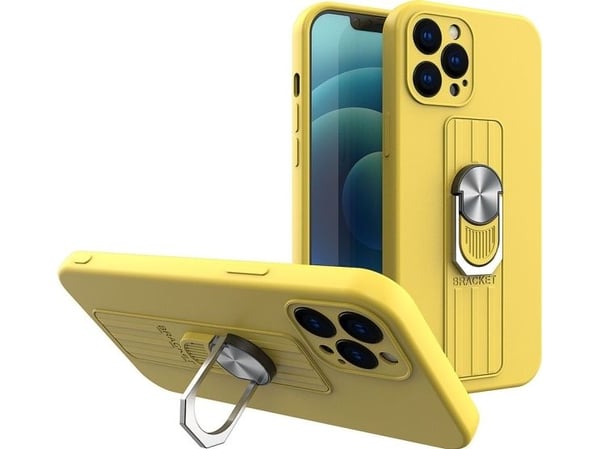 Hurtel Ring Case silikondeksel med fingerholder og stativ for iPhone 12 Pro Max gul