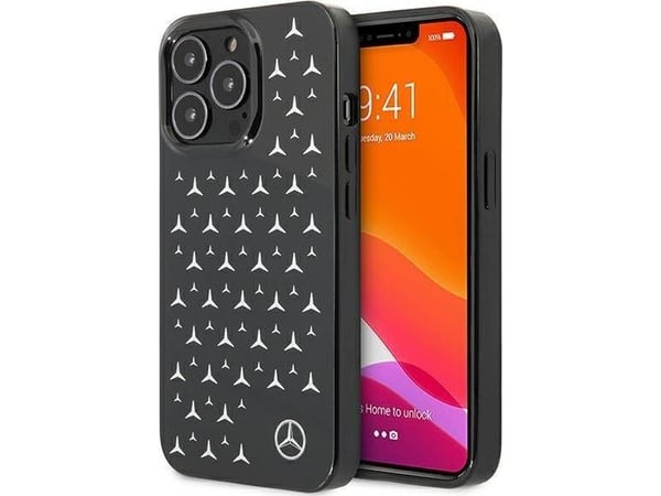 Mercedes MEHCP13LESPBK iPhone 13 Pro / 13 6.1" . musta/musta kova kansi, hopeinen tähtipainatus (3666339020231)
