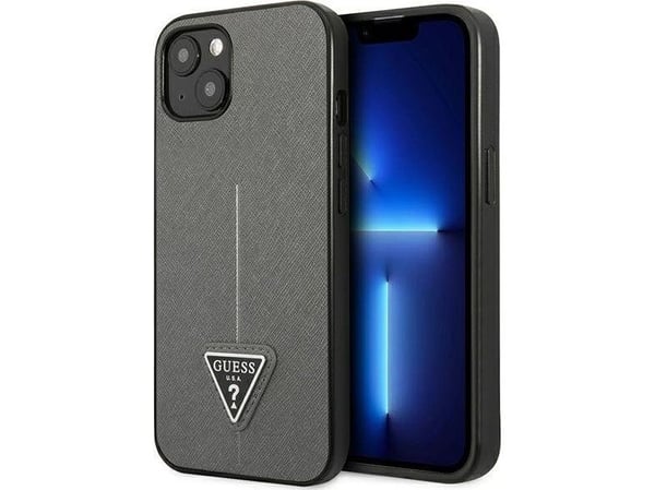 Gjett GUHCP13SPSATLG iPhone 13 mini 5,4 tommer. sølv/sølv hardt etui SaffianoTriangle logo