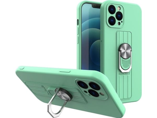 Ring Case silikondeksel med fingergrep og stativ for Samsung Galaxy A42 5G - Mint