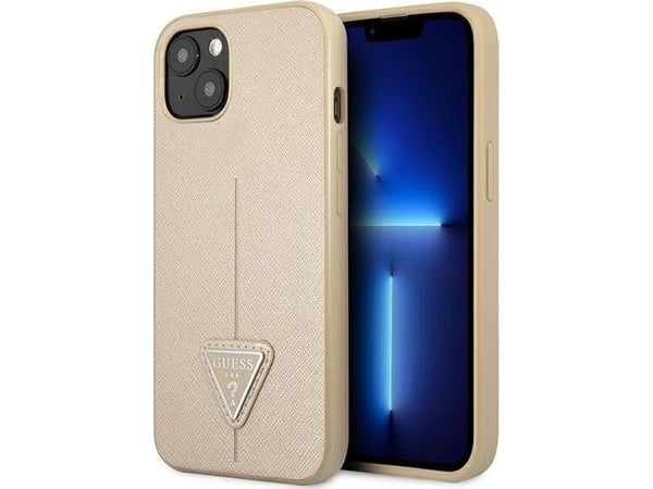 Guess GUHCP13SPSATLE iPhone 13 mini 5,4 tommer mindre/beige hardt deksel SaffianoTriangle Logo