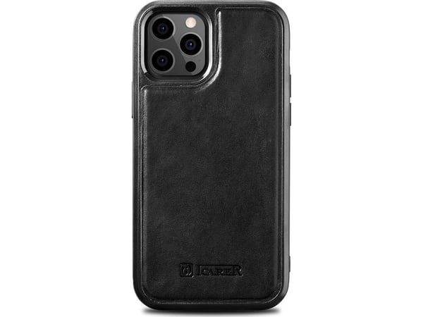iCarer oljevoks i lærdeksel med naturlig skinn til iPhone 12 Pro Max svart (ALI1206-BK)