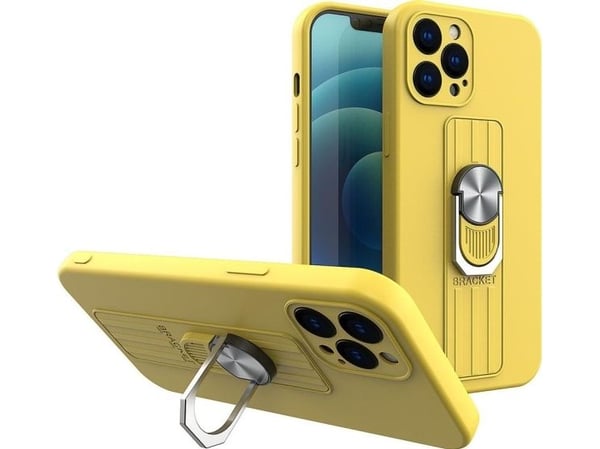 Hurtel Ring Case silikondeksel med fingerholder og stativ for iPhone 12 Pro gul