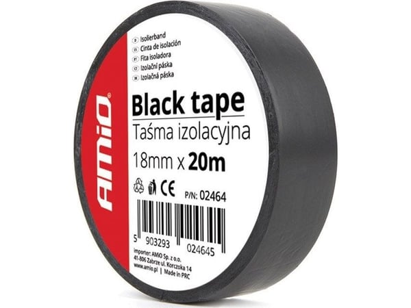 AMiO eristysteippi, musta 18mm x 20m (1 kpl)